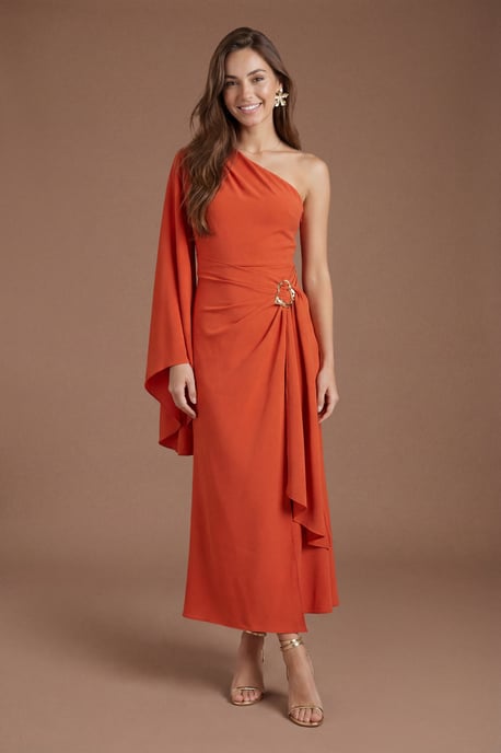 Metal Detail One Shoulder Midi Dress - Image 4