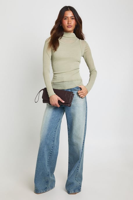 Sheer Textured 2 in 1 Roll Neck Top - Image 2