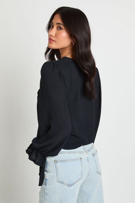Hammered Button Front Frill Cuff Blouse - Image 2