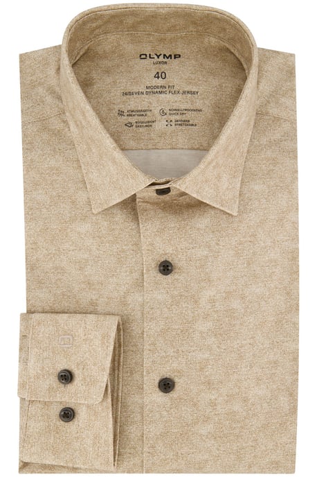 Olymp business overhemd 24/7 modern fit beige geprint katoen - Image 1