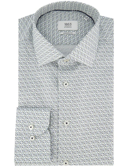 Eterna Modern Fit overhemd wit groen blauw patroon - Image 1