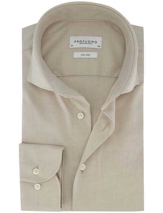 Beige katoenen Profuomo Slim Fit overhemd strijkvrij - Image 1