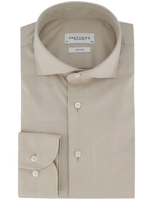 Beige katoenen Profuomo Slim Fit overhemd strijkvrij - Image 2