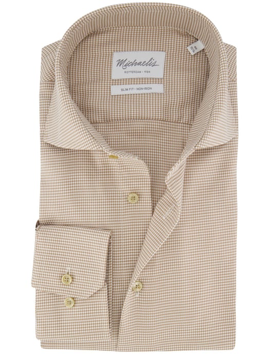 Beige strijkvrij overhemd slim fit Michaelis geruit - Image 1