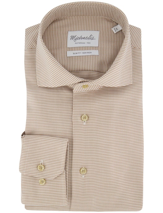 Beige strijkvrij overhemd slim fit Michaelis geruit - Image 2