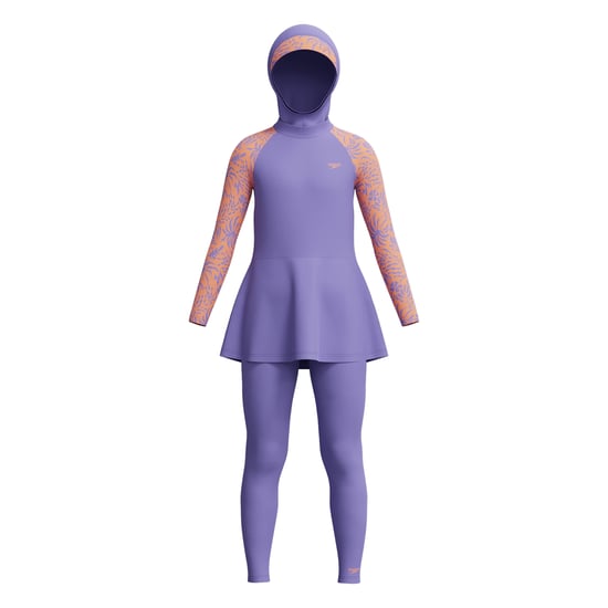 Speedo Girls Modesty Long-Sleeved Three-Piece Swimsuit (Purple/Orange) - Image 1