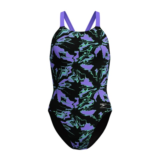 Speedo Womens/Ladies Abstract Leaderback One Piece Swimsuit (Black/Purple) - Image 1