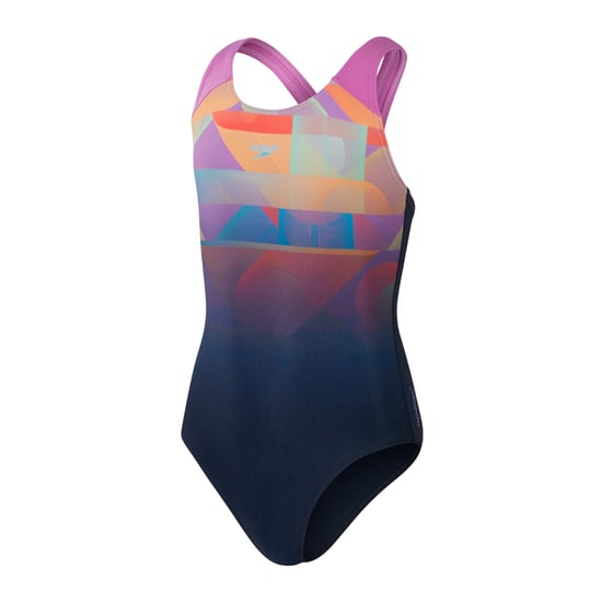 Speedo Girls Placement Digital Print Splashback One Piece Swimsuit (Navy) - Image 1