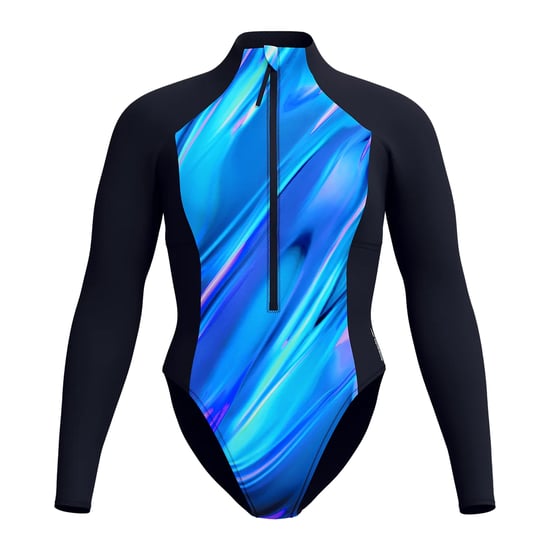 Speedo Dames Glow Gevoerde Lange Mouw Badpak (Zwart/Blauw) - Image 1