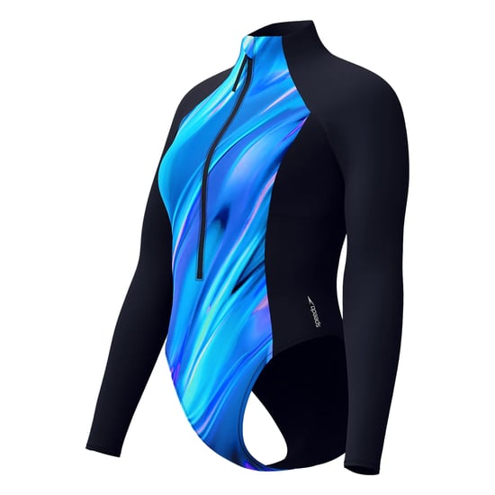 Speedo Dames Glow Gevoerde Lange Mouw Badpak (Zwart/Blauw) - Image 5