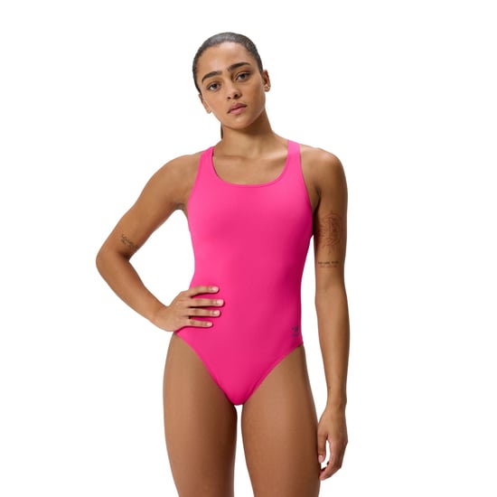 Speedo Eendelig zwempak voor dames met effen kleur en Powerback-techniek (Roze) - Image 1