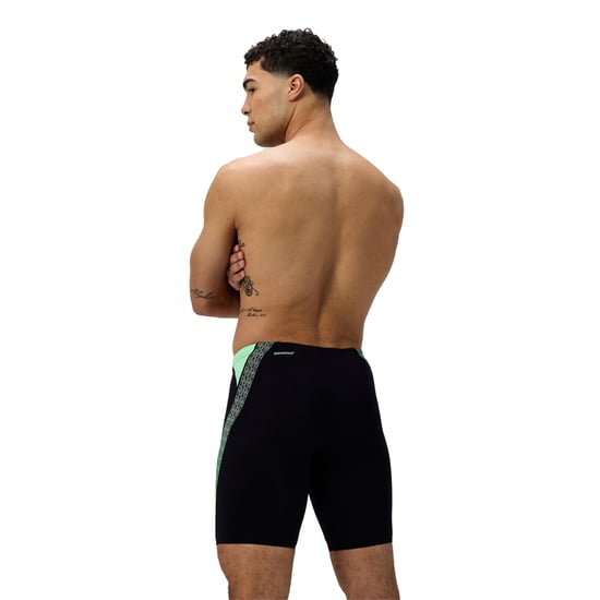 Speedo Mens Hyperboom Splice Stripe Logo Jammer Shorts (Black/Green) - Image 2