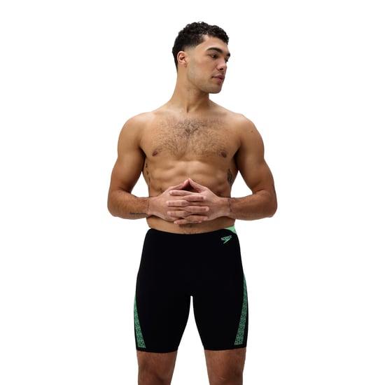 Speedo Mens Hyperboom Splice Stripe Logo Jammer Shorts (Black/Green) - Image 3