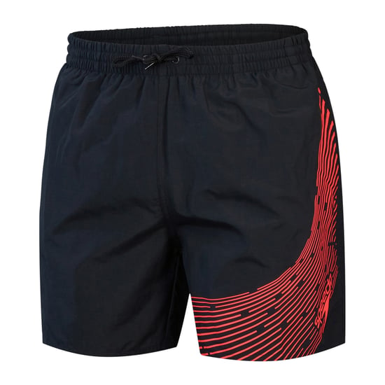 Speedo Mens Medley Cut Line Logo Swim Shorts (Black/Red) - Image 1