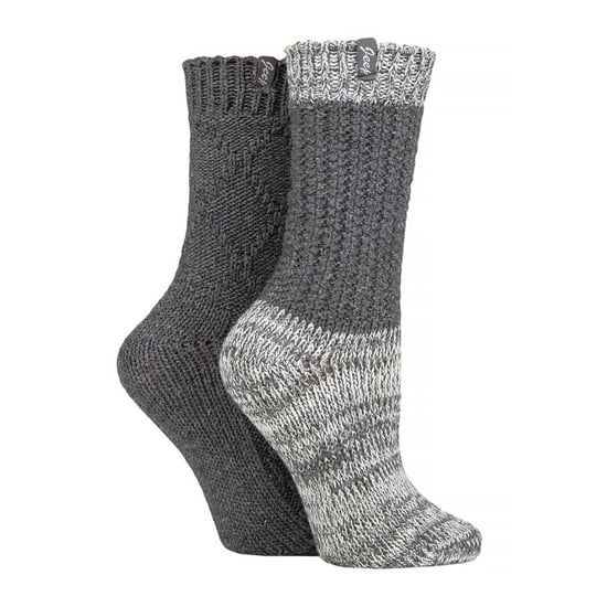 Ladies Wool Boot Socks | Jeep | Cable Knit Socks for Women, Thick Ribbed Knit Winter Socks for Outdoor and Leisure Wear - Charcoal / Cream - Image 3