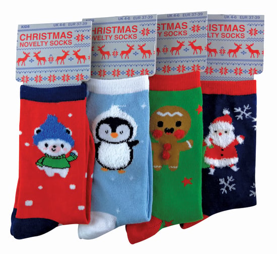 Kids/Childrens 4 Pack Thin Cotton Rich Xmas Christmas Socks 3 Sizes - Image 2