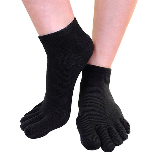 TOETOE - Mens & Ladies Essential Moisture Wicking Cotton Ankle Toe Socks - Black - Image 3