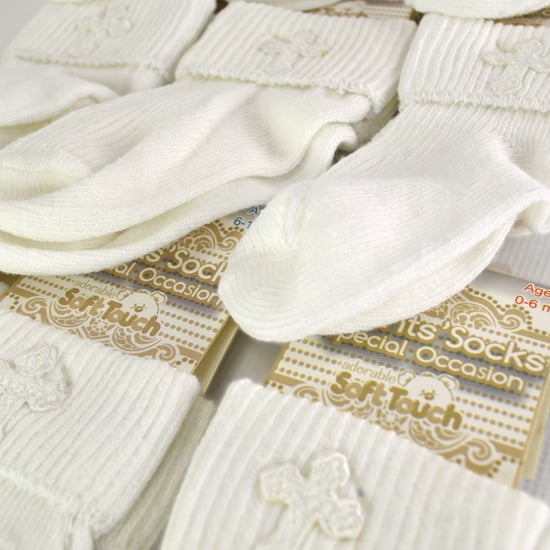 Baby Christening Socks with Cross Embroidery | Newborn Cotton Socks for Boys & Girls - Cream - Image 3