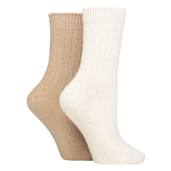4 Pack Ladies Cashmere Boot Socks | Wildfeet | Ribbed Crew Wool Bed Socks - Sand - Image 3