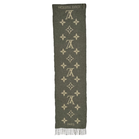 Louis Vuitton Monogram Fringed Scarf in Grey Cashmere - Image 1