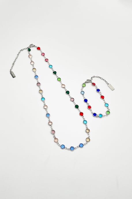 Round Crystal Necklace and Bracelet Set - Gift Boxed - Image 1