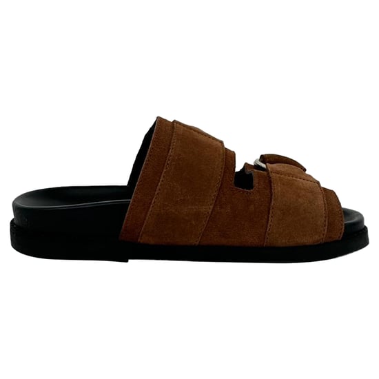 Ganni – Sandaler med dubbla remmar i brun mocka - Image 1