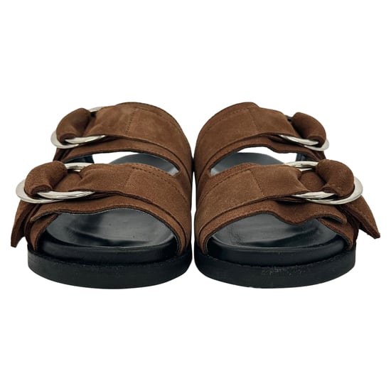 Ganni – Sandaler med dubbla remmar i brun mocka - Image 2