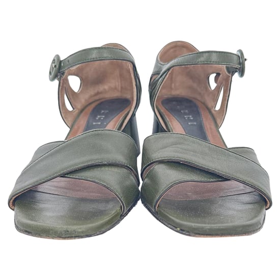 Marni Block Heels in Olive Green Leather - Image 2