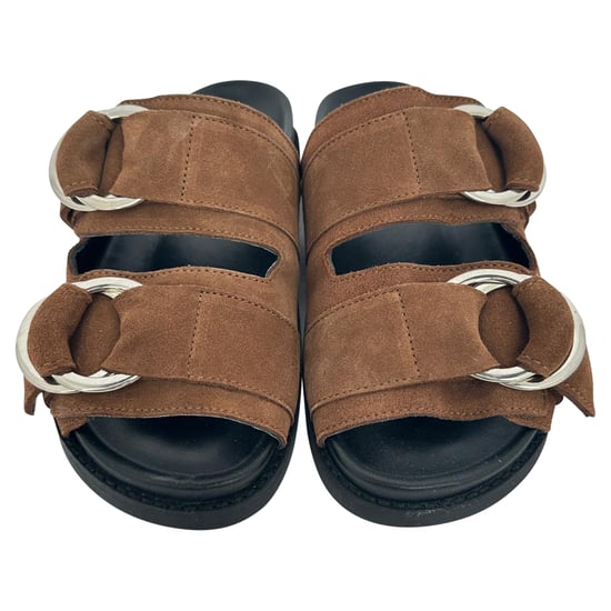Ganni – Sandaler med dubbla remmar i brun mocka - Image 3