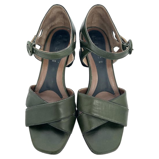 Marni Block Heels in Olive Green Leather - Image 3