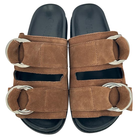 Ganni – Sandaler med dubbla remmar i brun mocka - Image 4
