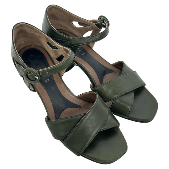 Marni Block Heels in Olive Green Leather - Image 4