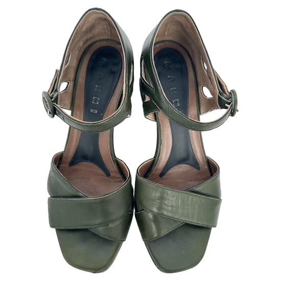 Marni Block Heels in Olive Green Leather - Image 5