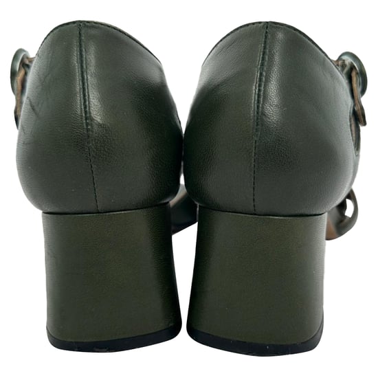 Marni Block Heels in Olive Green Leather - Image 6