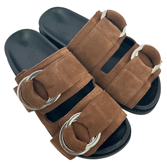 Ganni – Sandaler med dubbla remmar i brun mocka - Image 6