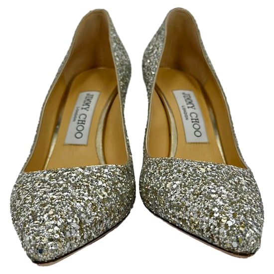 Jimmy Choo Romy 85 Glitterpumps i silverfärgat läder - Image 2
