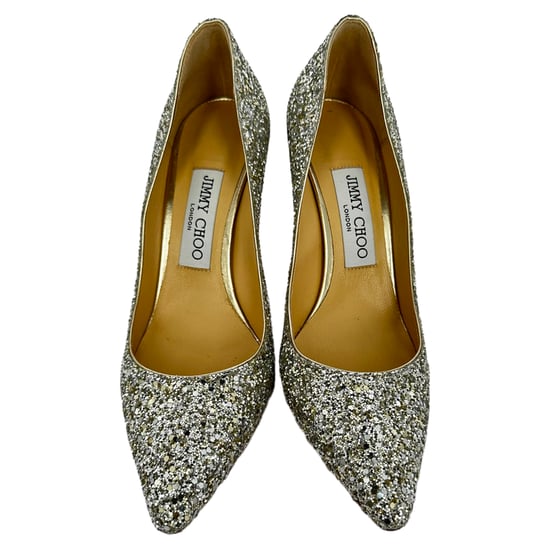 Jimmy Choo Romy 85 Glitterpumps i silverfärgat läder - Image 3