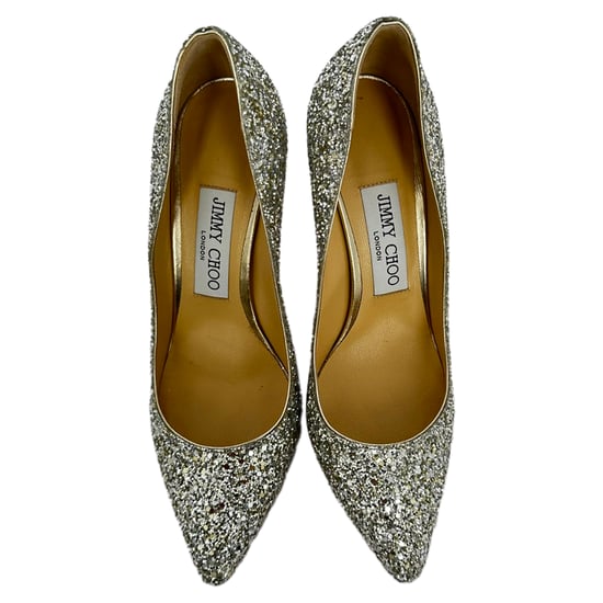 Jimmy Choo Romy 85 Glitterpumps i silverfärgat läder - Image 4