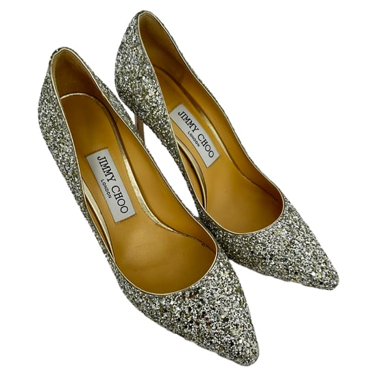 Jimmy Choo Romy 85 Glitterpumps i silverfärgat läder - Image 5