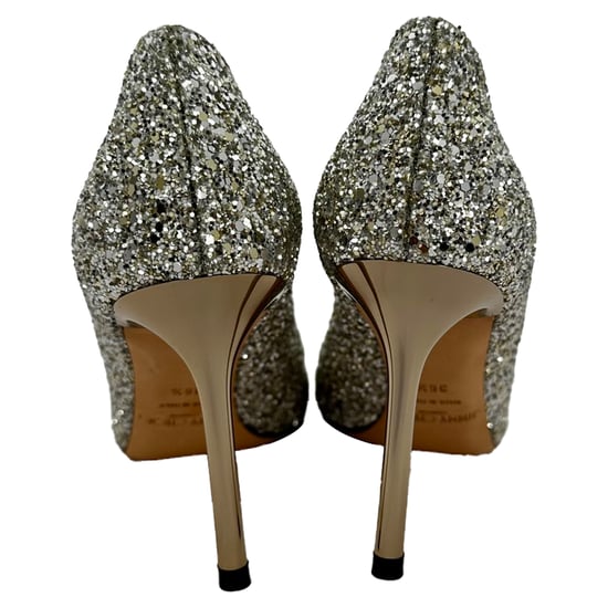 Jimmy Choo Romy 85 Glitterpumps i silverfärgat läder - Image 6