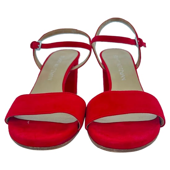 Stuart Weitzman Ankle Strap Sandal Heels in Red Suede - Image 2