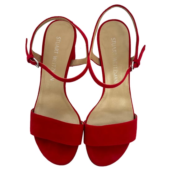 Stuart Weitzman Ankle Strap Sandal Heels in Red Suede - Image 4