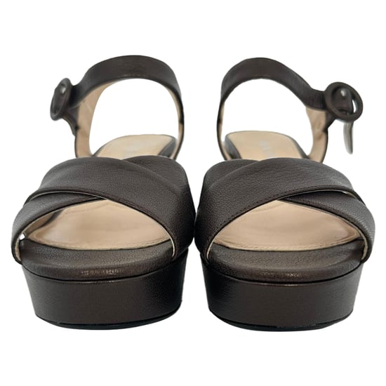 Prada Crisscross Block Heels in Brown Leather - Image 2