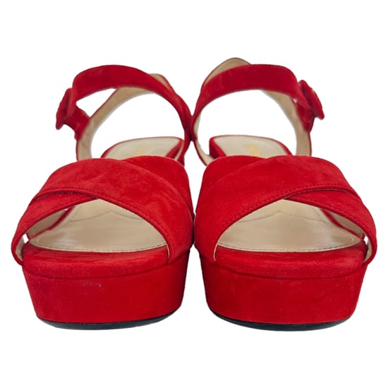 Prada Crisscross Block Heels in rood suède - Image 2