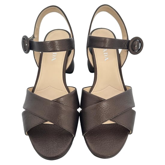 Prada Crisscross Block Heels in Brown Leather - Image 3