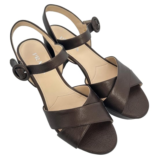 Prada Crisscross Block Heels in Brown Leather - Image 4