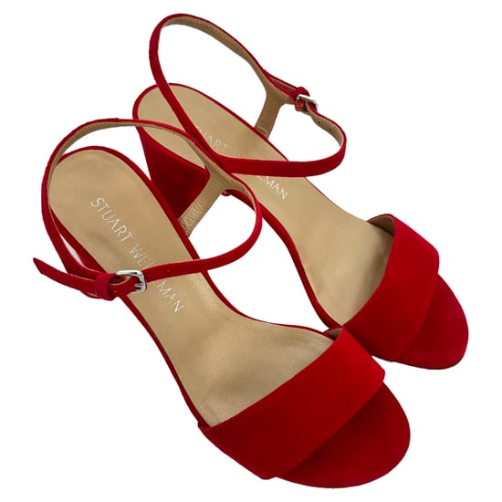 Stuart Weitzman Ankle Strap Sandal Heels in Red Suede - Image 6