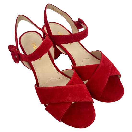 Prada Crisscross Block Heels in rood suède - Image 5