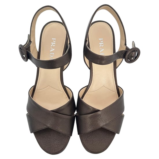 Prada Crisscross Block Heels in Brown Leather - Image 5