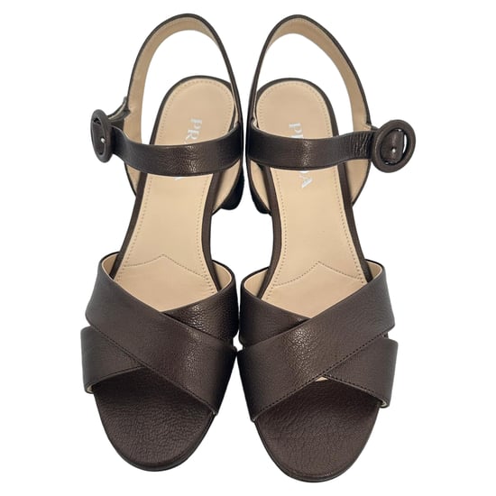 Prada Crisscross Block Heels in Brown Leather - Image 6